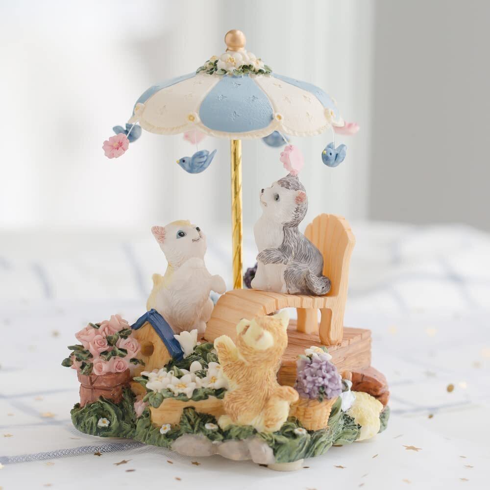 4228 Gift Wrapped Music Box Cat Lovers Garden Musical Decoration for Girls